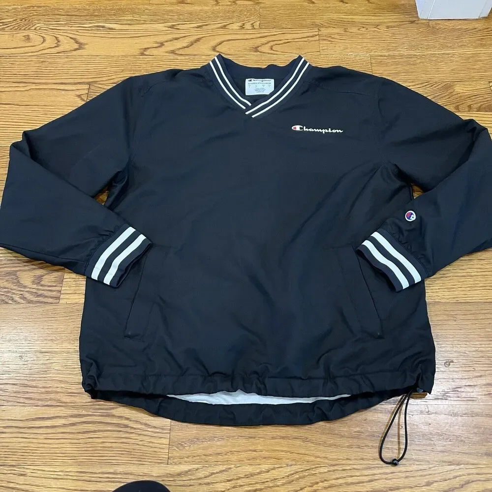 Champion Jacket Mens Medium Scout Baseball Stadium Wind‎ Water Resistant Black